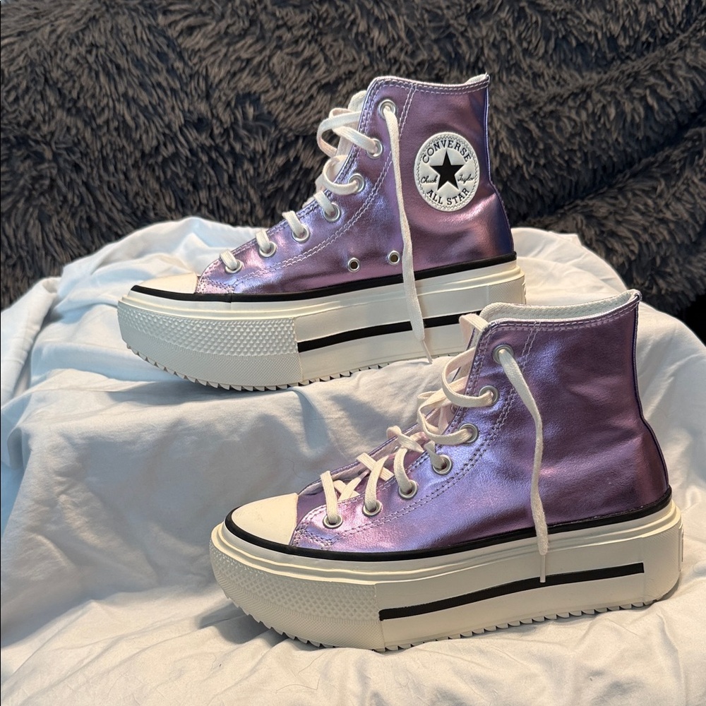 Double Stack High Top Converse High-Women's Sneakers Metallic Purple 7 - Picture 3 of 7